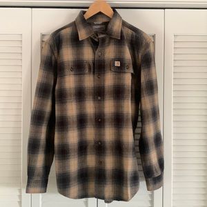 Carhartt Original Fit Midweight 100% Cotton Flannel Shirt Brown & Tan Plaid S